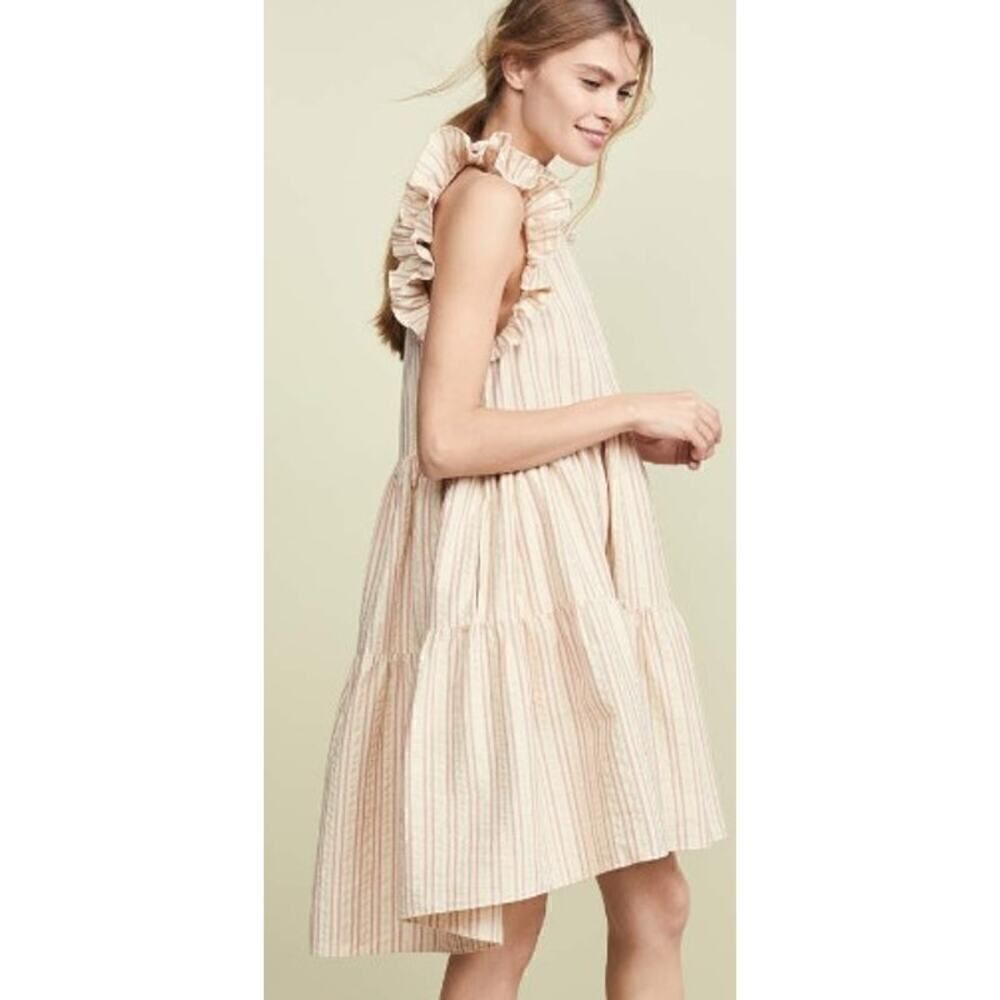Ulla Johnson Tamsin Striped Cotton Ruffle Flutter Sleeve Dress Sz. 0 - Picture 2 of 10